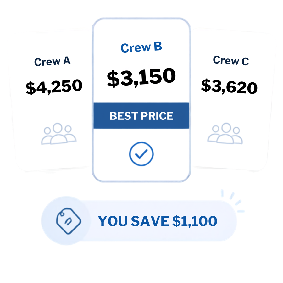 Three crew bids compared — best price wins, you save $1,100