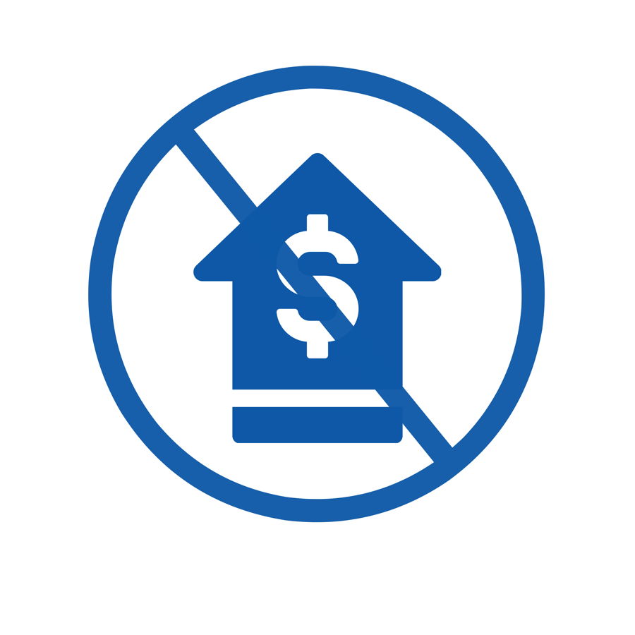 House with a crossed-out dollar sign — no middleman markup